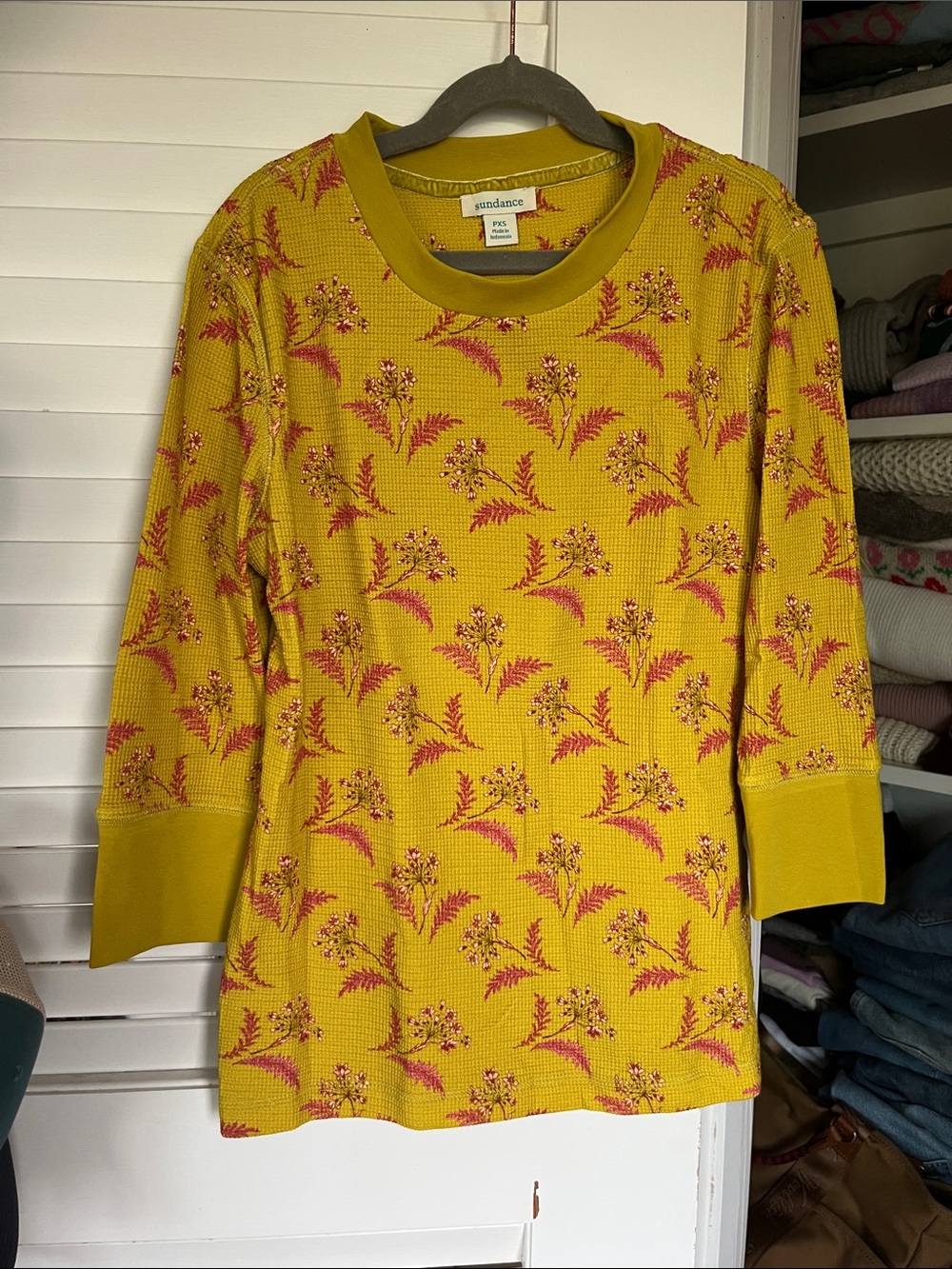Sundance Sausalito 3/4 Sleeve Thermal Top with Pink Floral Print NWOT